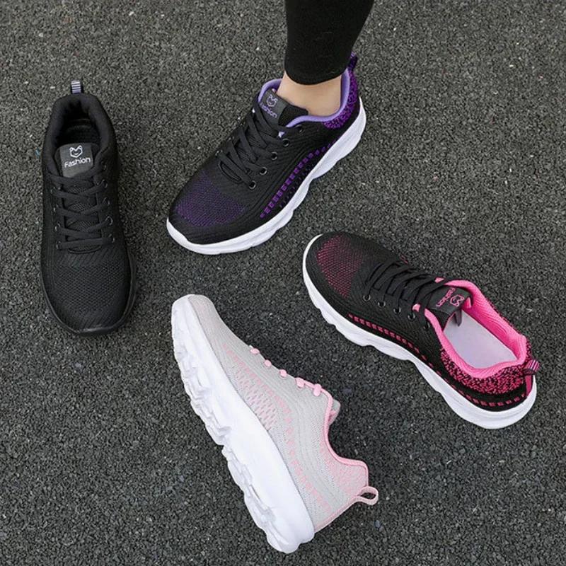 Viegli sieviešu skriešanas apavi Elpojoši sieviešu pastaigu apavi āra, mīksti sieviešu ikdienas apavi Šņorējami Teniss Neslīdoši plakanie