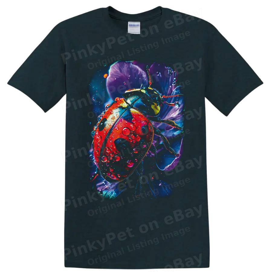 Ladybug T Shirt Colorful Floral Insect Art Nature Lover Gift Graphic Print Tee