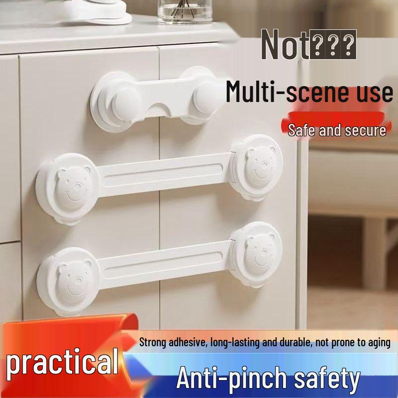 Child Safety Lock for Cabinets & Fridge - No-Drill Baby Anti-Pinch Protection Buckle White Long