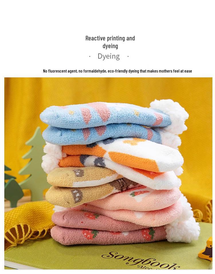 Non-Slip Fleece-Lined Baby Winter Socks - Thick, Warm, and Cozy Coral Floor Socks for Children
