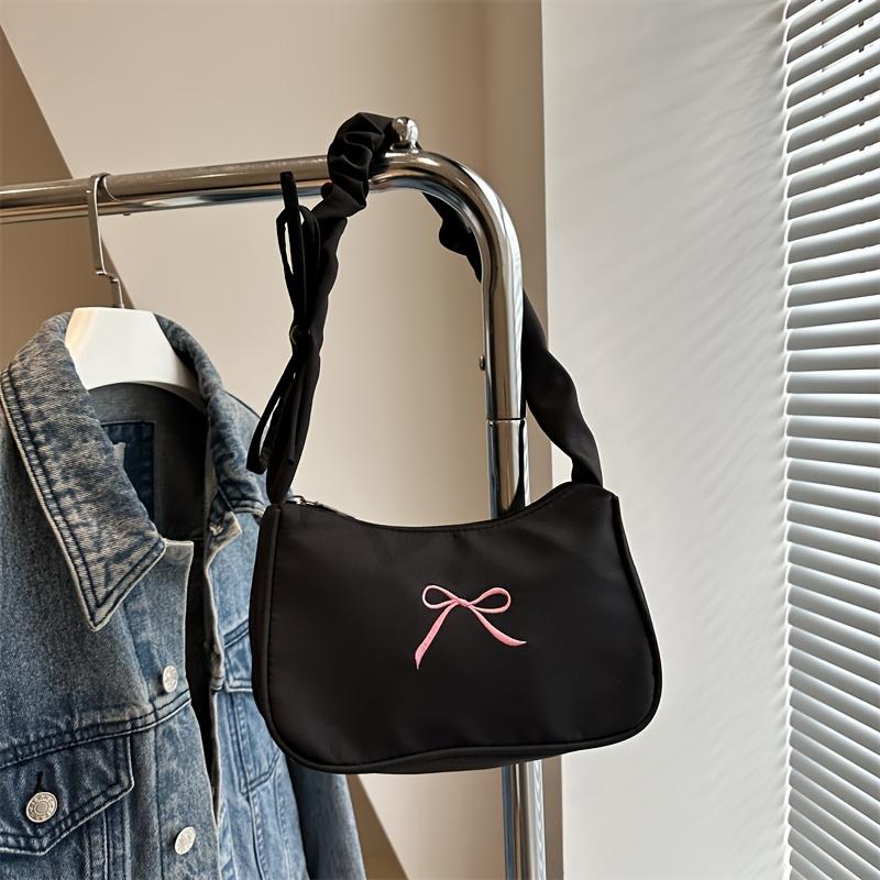 

Women s Adjustable Crossbody Shoulder Bag with Print Bow - Casual Korean Style Nylon Purse, Zipper Closure & Matching Makeup Pouch for Everyday Use чёрный