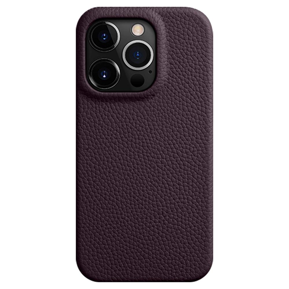 MELKCO For iPhone 14 Pro Max Magnetic Protective Case Genuine Cow Leather Coated PC Phone Cover
