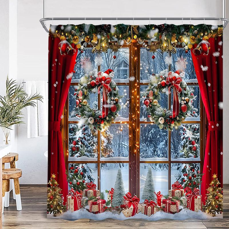 Cortină de duș de Crăciun Brad Cadouri Pădure de iarnă Cedru Natură Peisaj Agățat de perete pentru casă Cortine de baie din material textil Decor