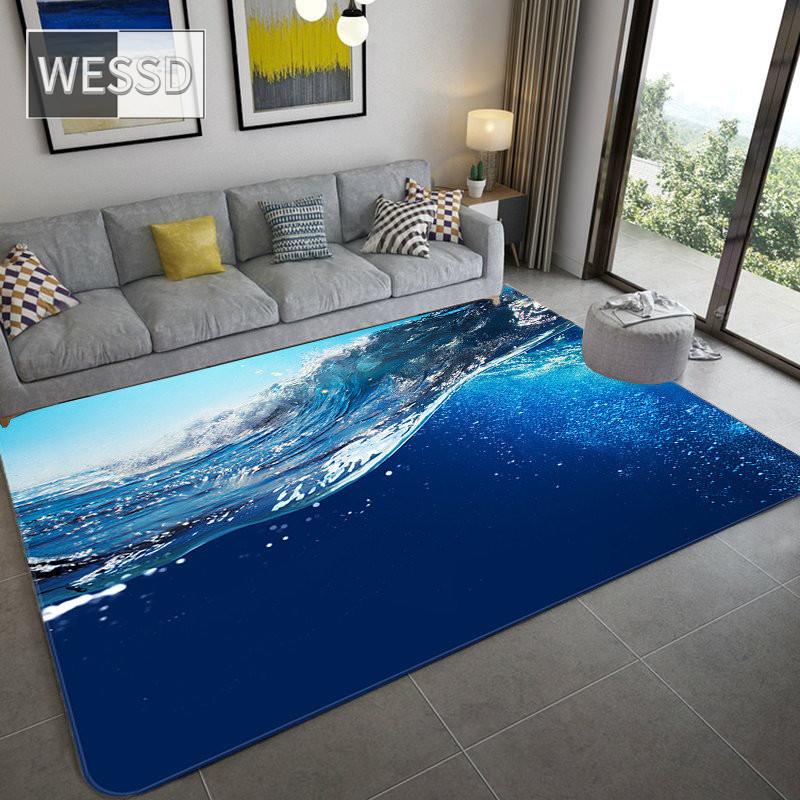 Alfombra grande de ola de mar 3D para decoración de sala de estar, alfombra suave antideslizante para baño, alfombra para suelo, alfombra para dormitorio, alfombra de cocina, alfombra para sofá