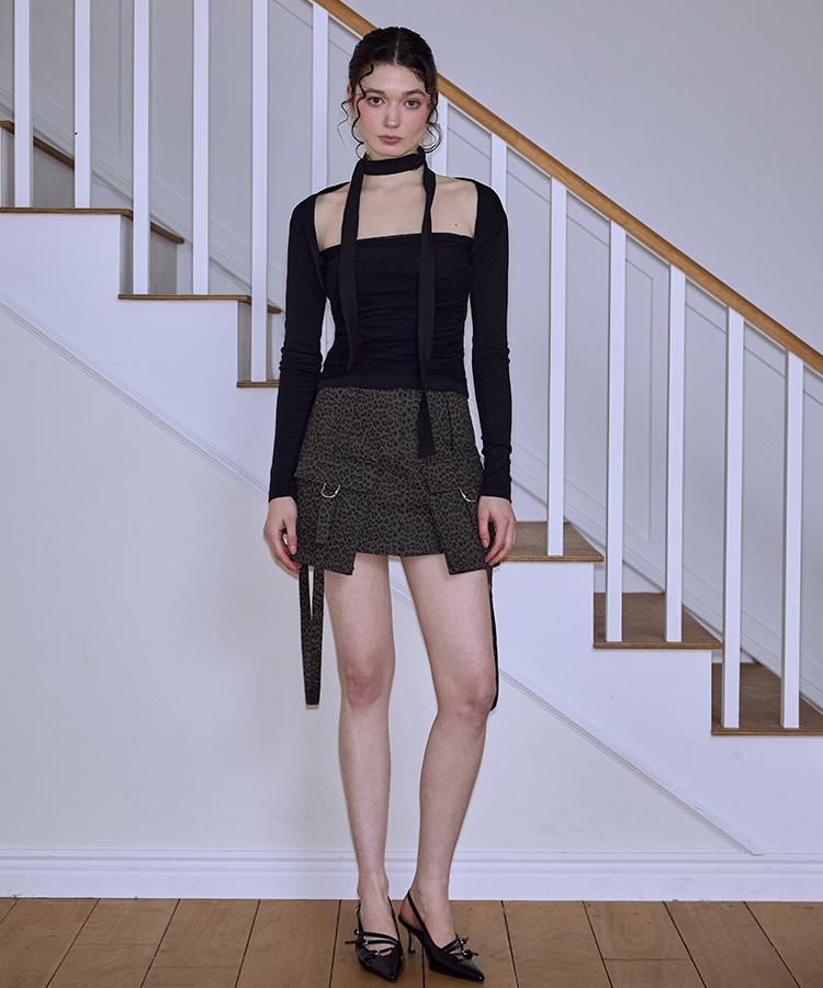 Rose Franz Out Pocket Leopard Mini Skirt [Khaki]