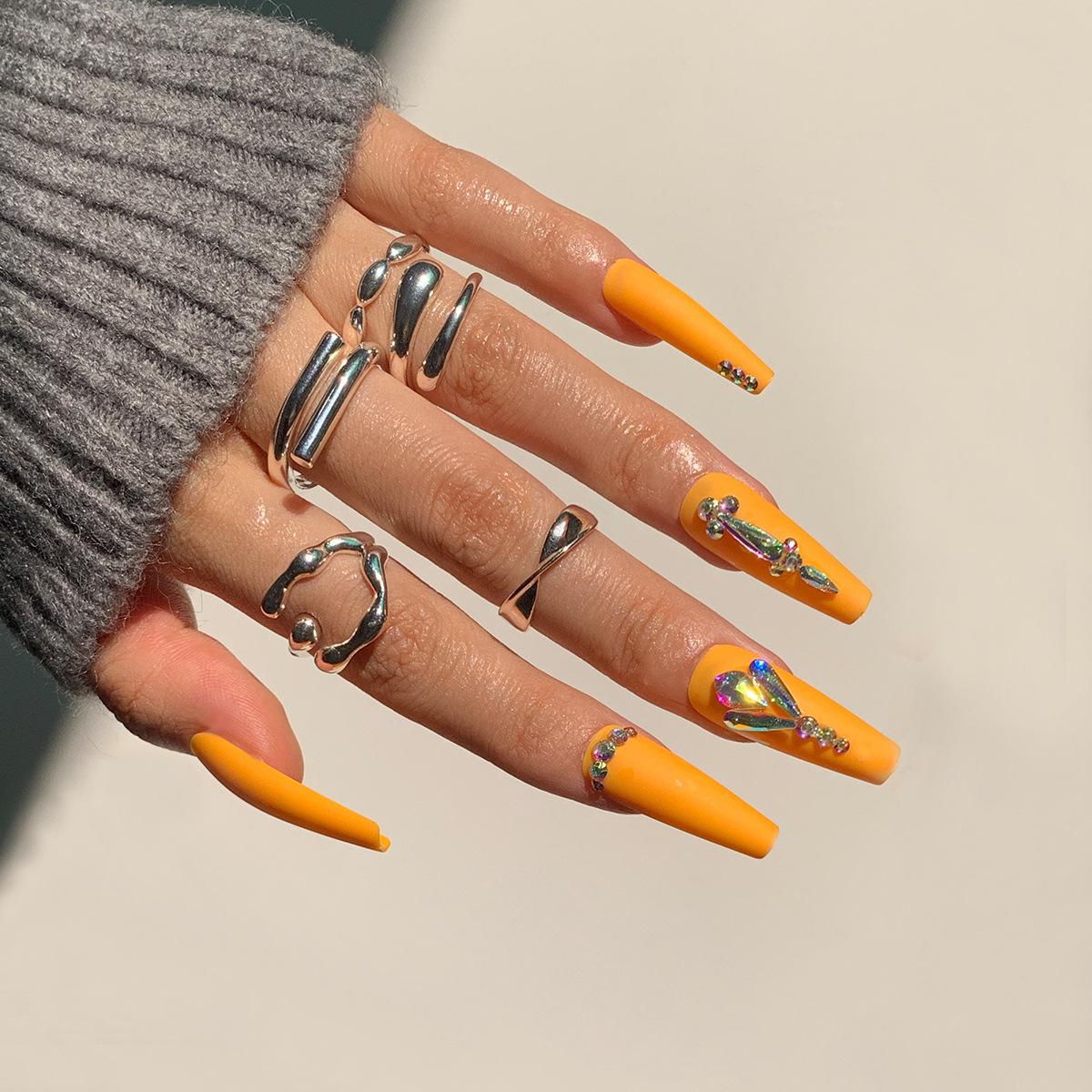 Full Diamond Series Wear Nail Orange Nail Art Rhinestone Temperament Nail Art Nail Patch Press on nail