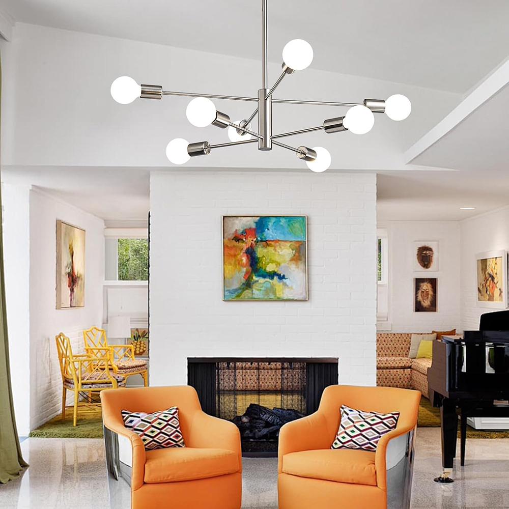 Modern Sputnik Chandeliers Light, 6/8/10/12-Light Chandeliers for Dining Room, Height Adjustable Ceiling Lights Farmhouse Chandelier for Kitchen