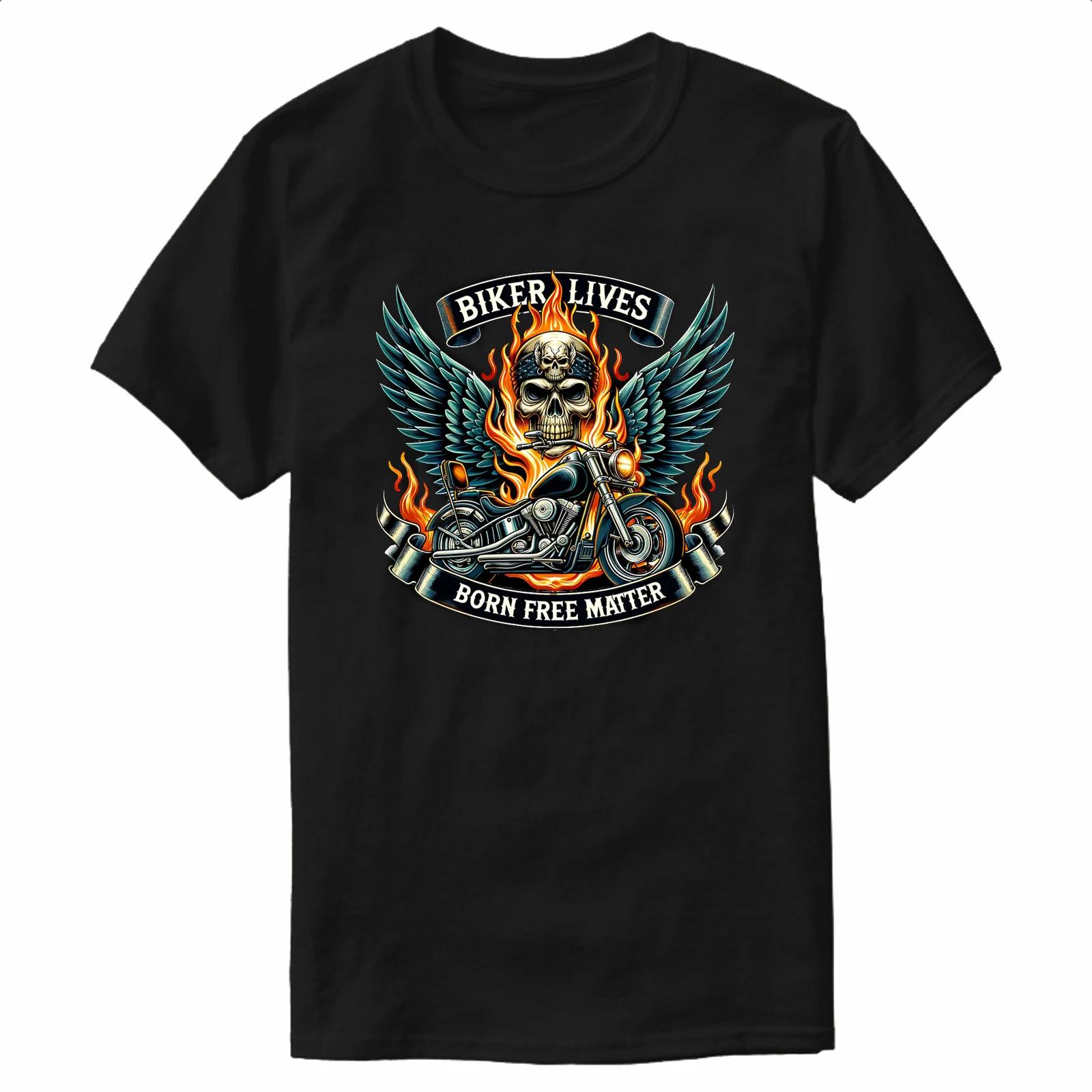 Biker Lives Matter Flame Motorcycle Rider Skull Motorcyclist TShirt 100 Cotton ONeck Summer Short Sleeve Casual Mens Tshirt S