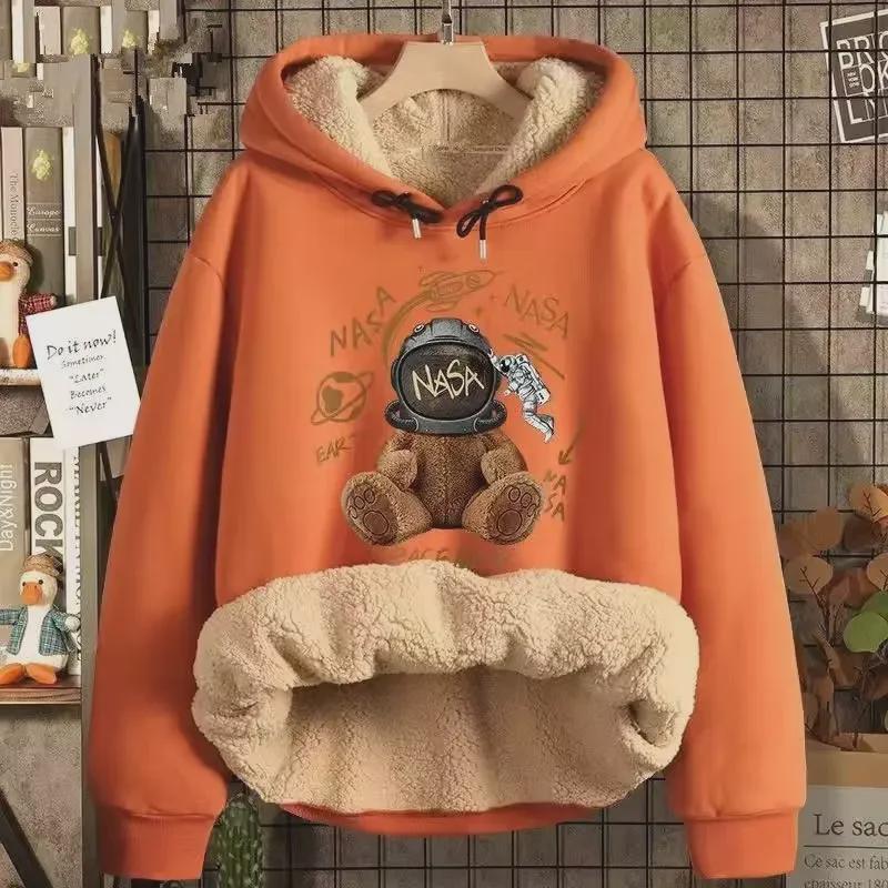 Men's Winter Heavyweight Velvet Hooded Sweatshirt - Trendy All-Match Loose Lambskin Jacket