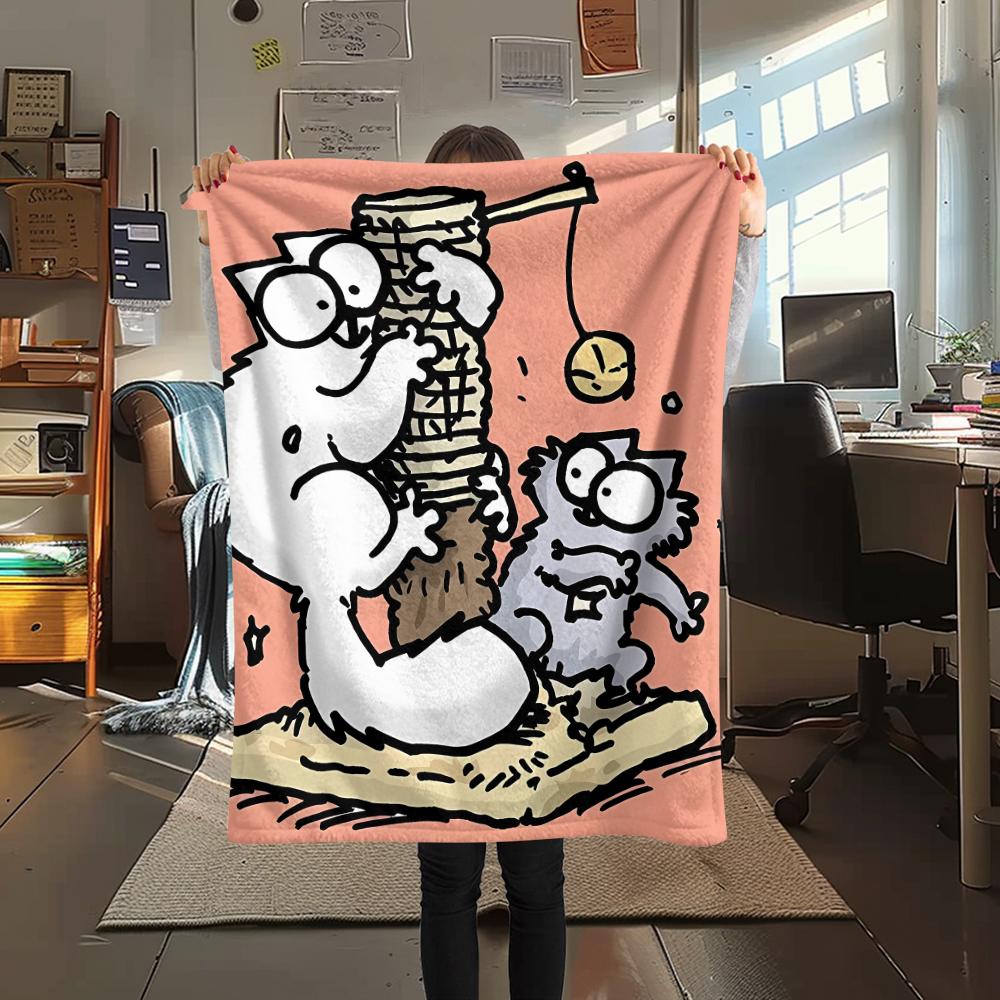 1pz Coperta in Flanella con Stampa del Gatto Simon, Alta Qualità per Tutte le Stagioni, Decorazione per la Casa, Calore e Comfort, Perfetta per Regali di Natale