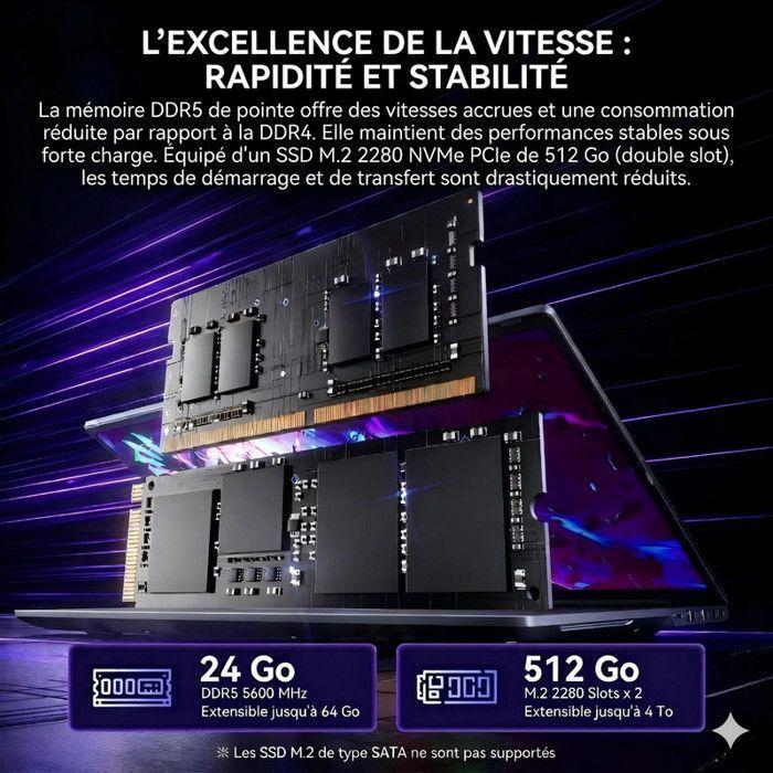 ACEMAGIC PC Portable Gamer Ryzen 7 H255 (Jusqu'à 4,9 Hz), DDR5 24 Go RAM 512 Go SSD 16" Ordinateur Portable,Clavier rétroéclairé
