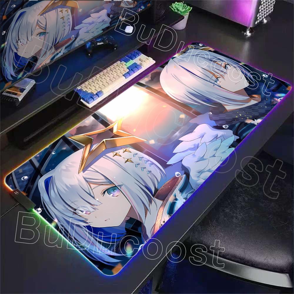 RGB Glowing HD Anime Mousepad Pretty Abime Girl Mouse Pad Hololive Amane Kanata Desk Mat Computer PC Cabinet Kawaii Keyboard Pad