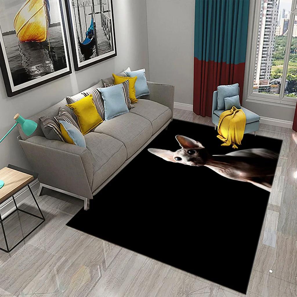 3D Sphynx Cat Carpet Cute Hairless Cat Rugs for Children's Bedroom Living Room Decor Carpet Kitchen Bathroom Non-Slip Area Mats