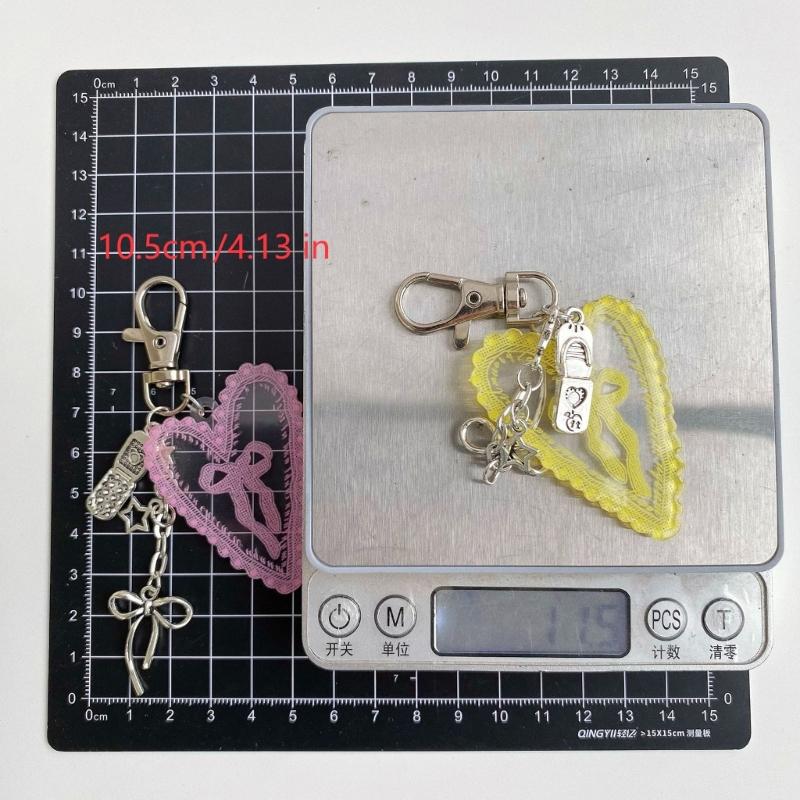Cute Heart Shaped Keychain With Lace And Bowknot Design Perfect For Keys Bags And Accessories In Multiple Colors