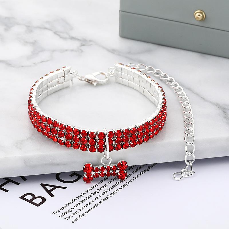 Luxus Katzenhalsband Knochenform Haustierhalskette für Katzen Kleine Hunde Verstellbares Katzenkristallhalsband Welpenhalskette Haustierbedarf