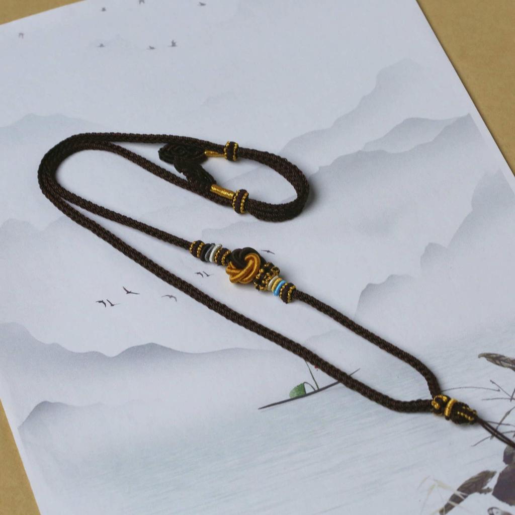 Kiyuan Handmade High-End Amber Buddha Head Pendant Necklace Cord