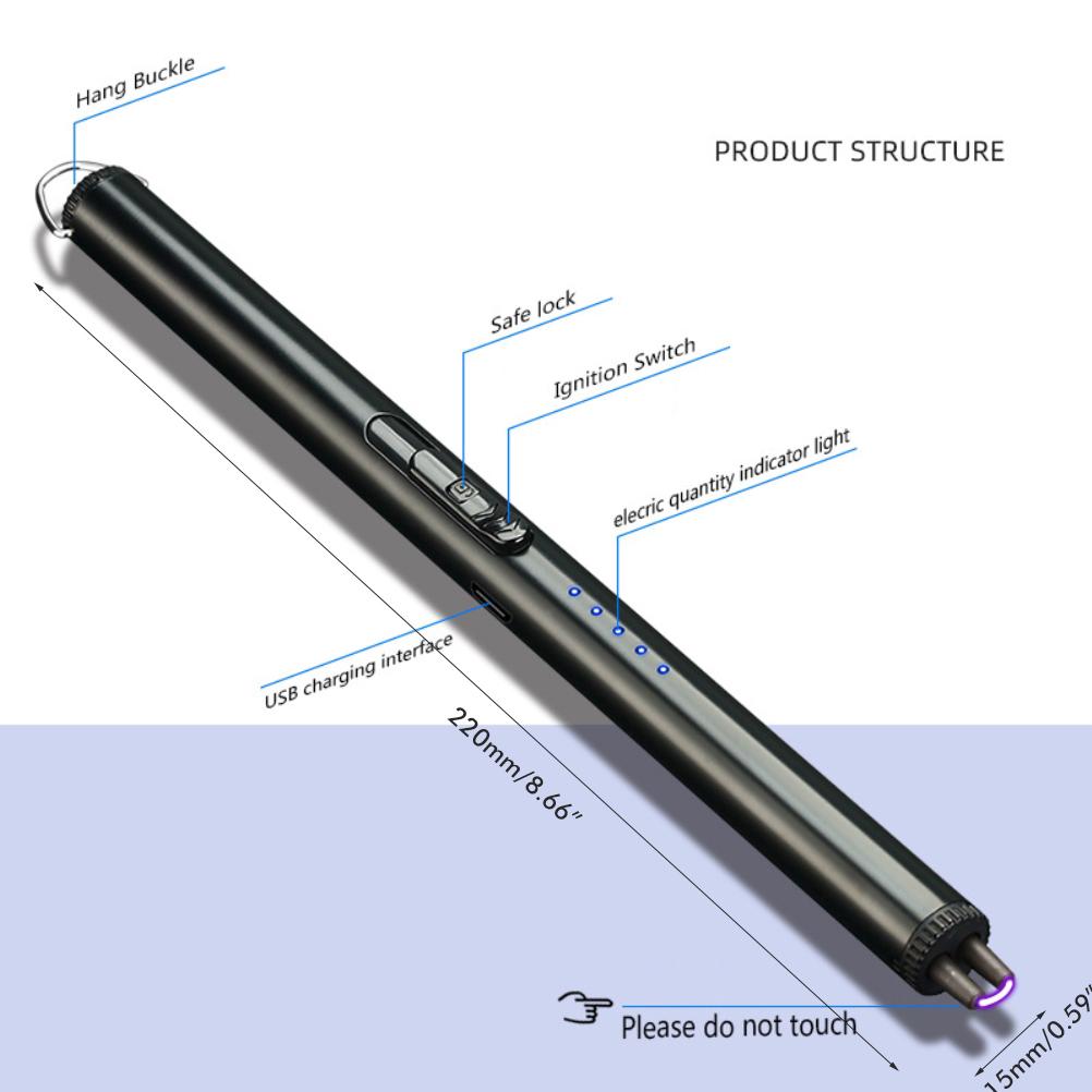 Electric Candle Lighter Arc Waterproof USB Rechargeable Lighter with Safety Button LED Battery Display for Home Kitchen