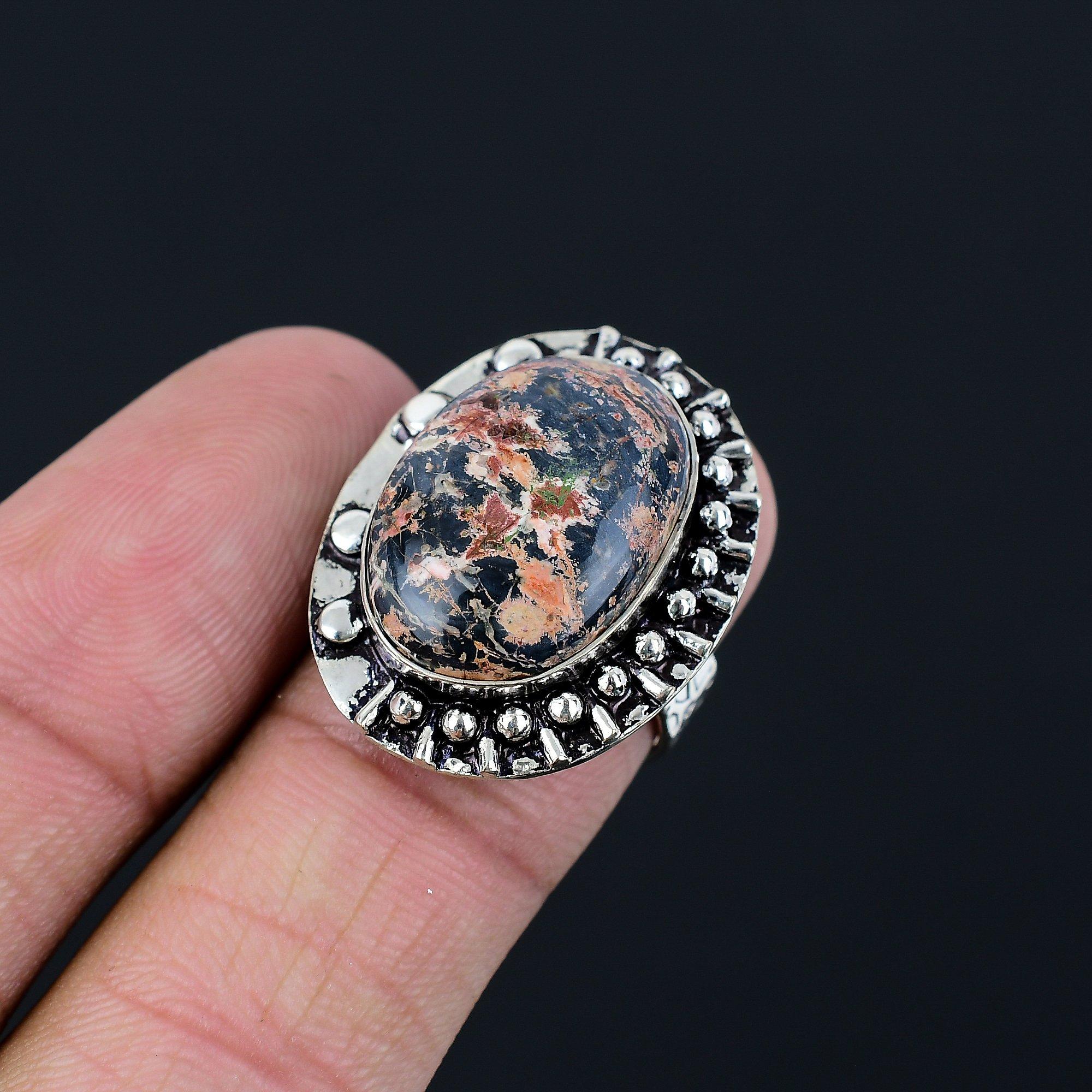 Серебро 925 пробы Астероидный Яшмовый Камень Штабелируемое Заявление Кольцо-Обещание Ювелирные изделия Размер 7 7