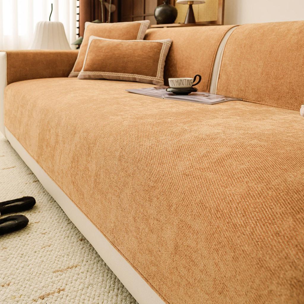 Minimalism Twill Chenille Sofa Cover, Yarn Dyed Quality Couch Seat Cover For All Seasons Living Room Sofa Towel Pet Friendly