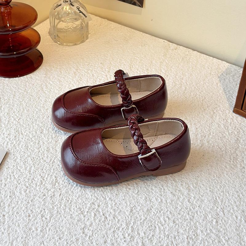 Новый стиль детской кожаной обуви - Девочки, мягкая подошва, противоскользящие туфли 23 бордовый