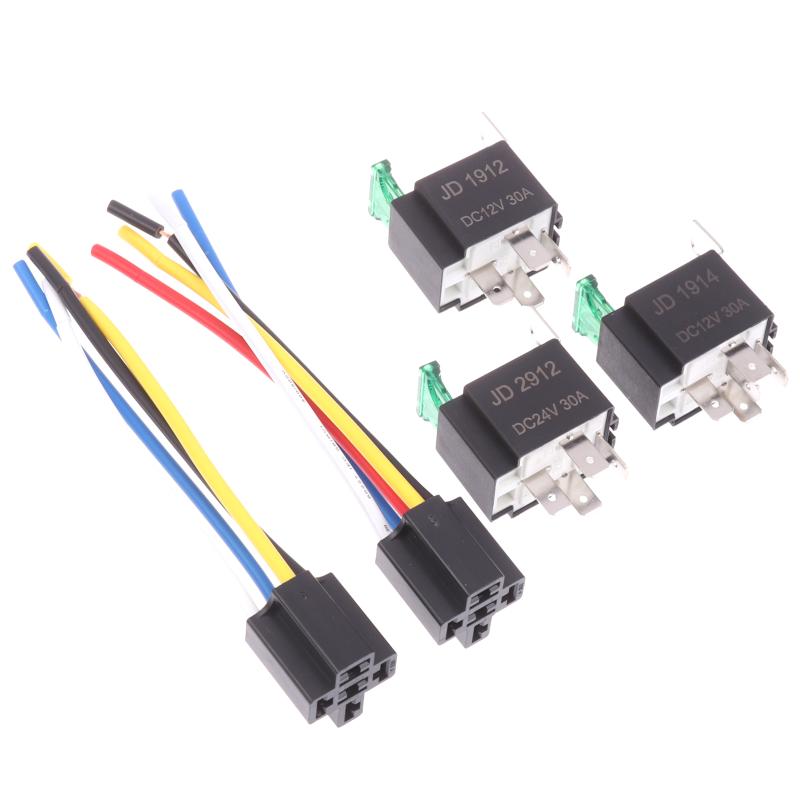 1Pcs 4/5 Pin SPST Fuse Relay For Car Truck Waterproof 12V 24V 30A Fuse Relay Switch With 14AWG 16 AWG Wire