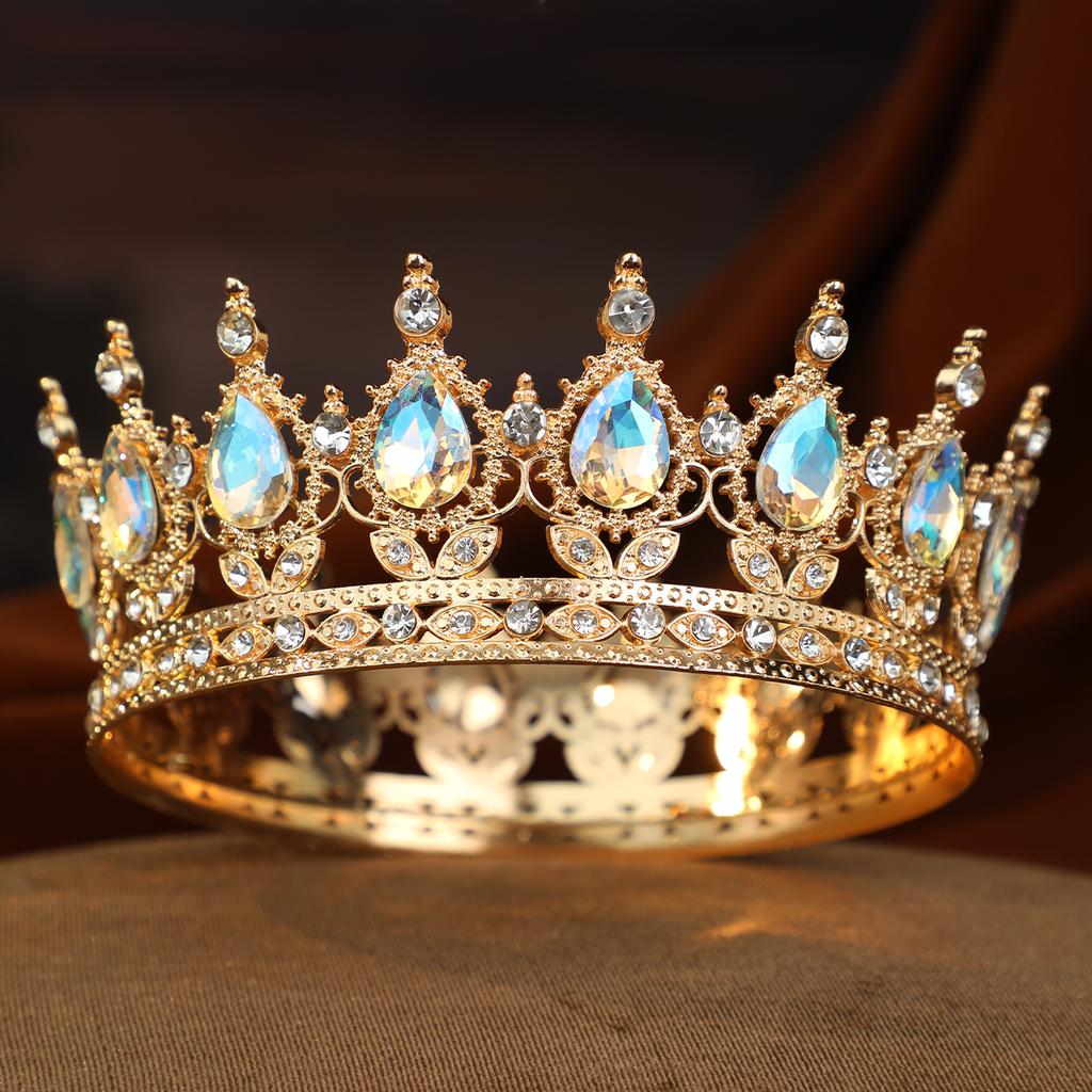 Barock Kristall Runde Diadem und Kronen Stirnband für Damen Party Abschlussball Diadem Braut Hochzeit Haar Accessoires Schmuck Krone Diadem
