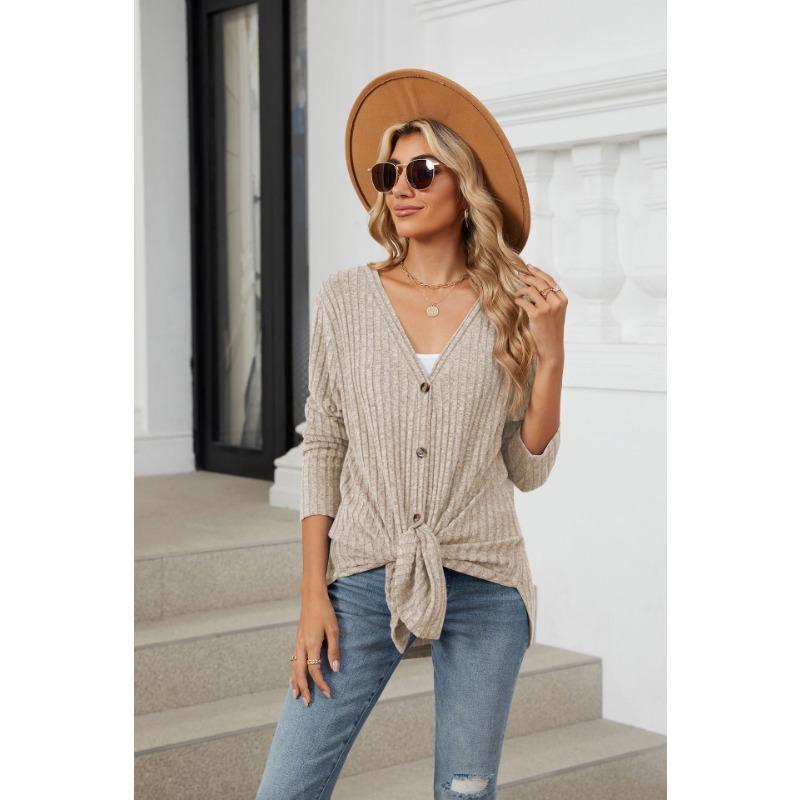 Damen Bluse Herbst Langarm Button Up Cardigan Strick Gebürstet Tops