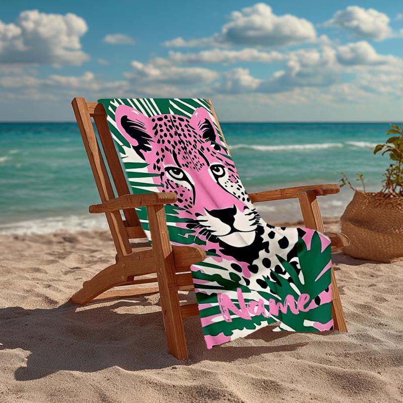 Custom Name Ultra-Soft Beach Towel with Leopard Theme,Ideal for Pool - Camping, Diving - Perfect Travel Essential, Vibrant Beach Towel.