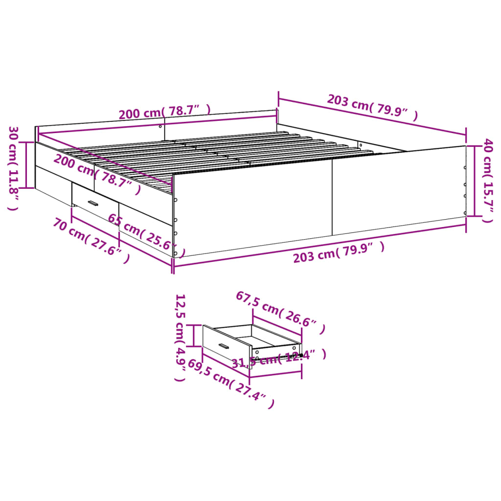 Bed Frame with Drawers White 200x200 cm Engineered Wood