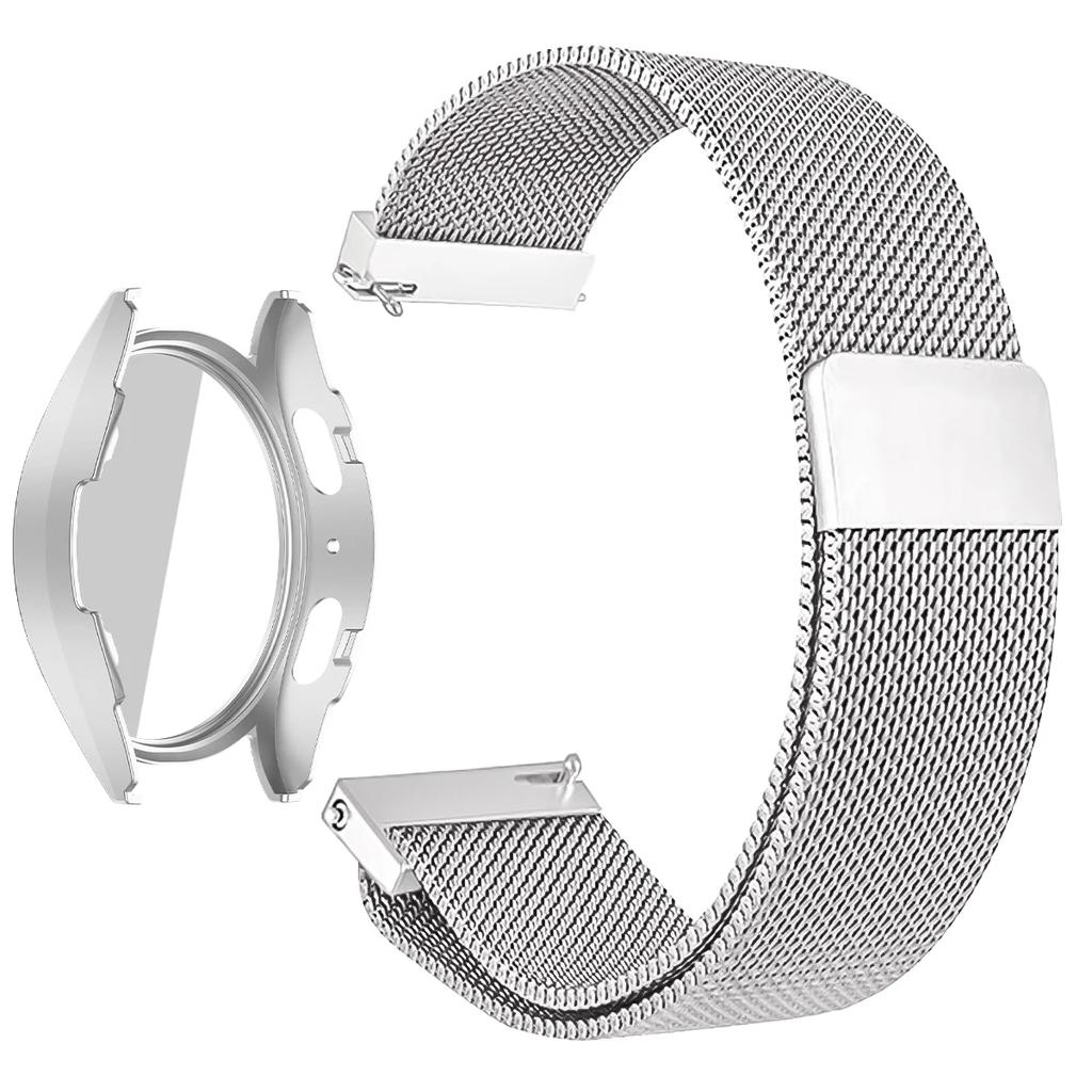 Coque PC + Bracelet Métal pour Samsung Galaxy Watch 7/6/5/4 44mm 40mm Bracelet Milanais Pare-chocs Protecteur en Verre Trempé Accessoires
