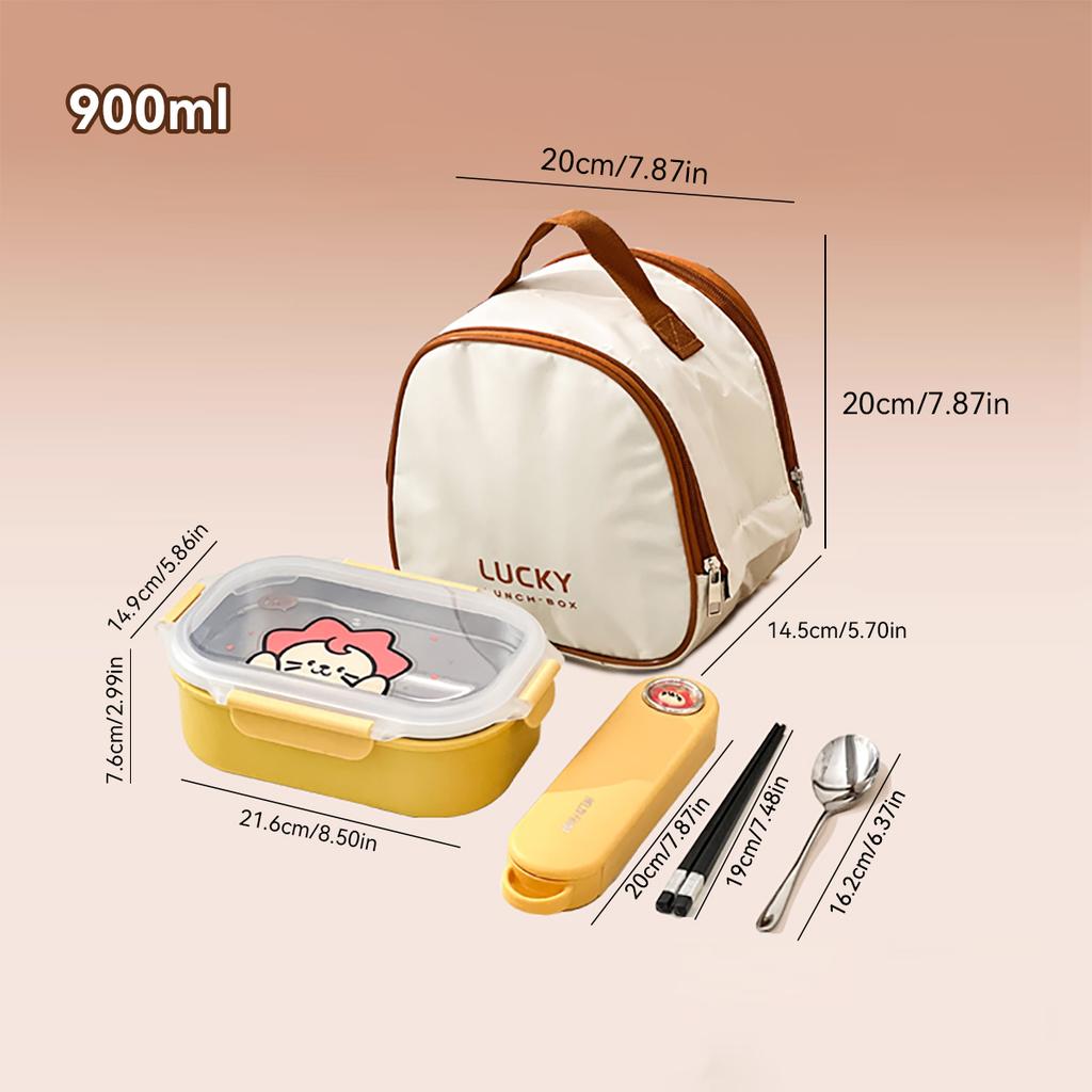 900ml 304 Stainless Steel Bento Box Portable Leak-proof Lunch Box For Children Students School Food Container Microwave Safe