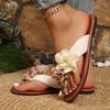 Bohemia Mesh Flower Decoration Pu Flip Flops Women 2026 Summer Flat Feels Sandals Sexy Non Slip Beach Slippers Plus Size 43