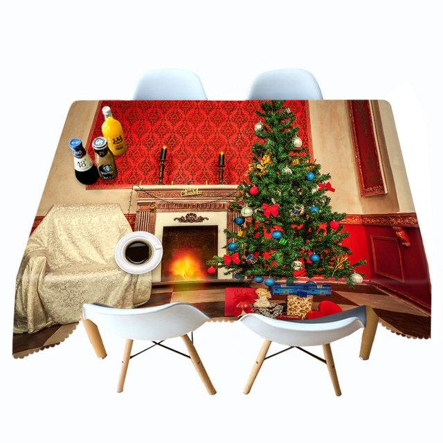 Tablecloth Golden Christmas Tree Socks And Elk Pattern Rectangular And Round Table Cloth Thicken Cotton Cover Towel