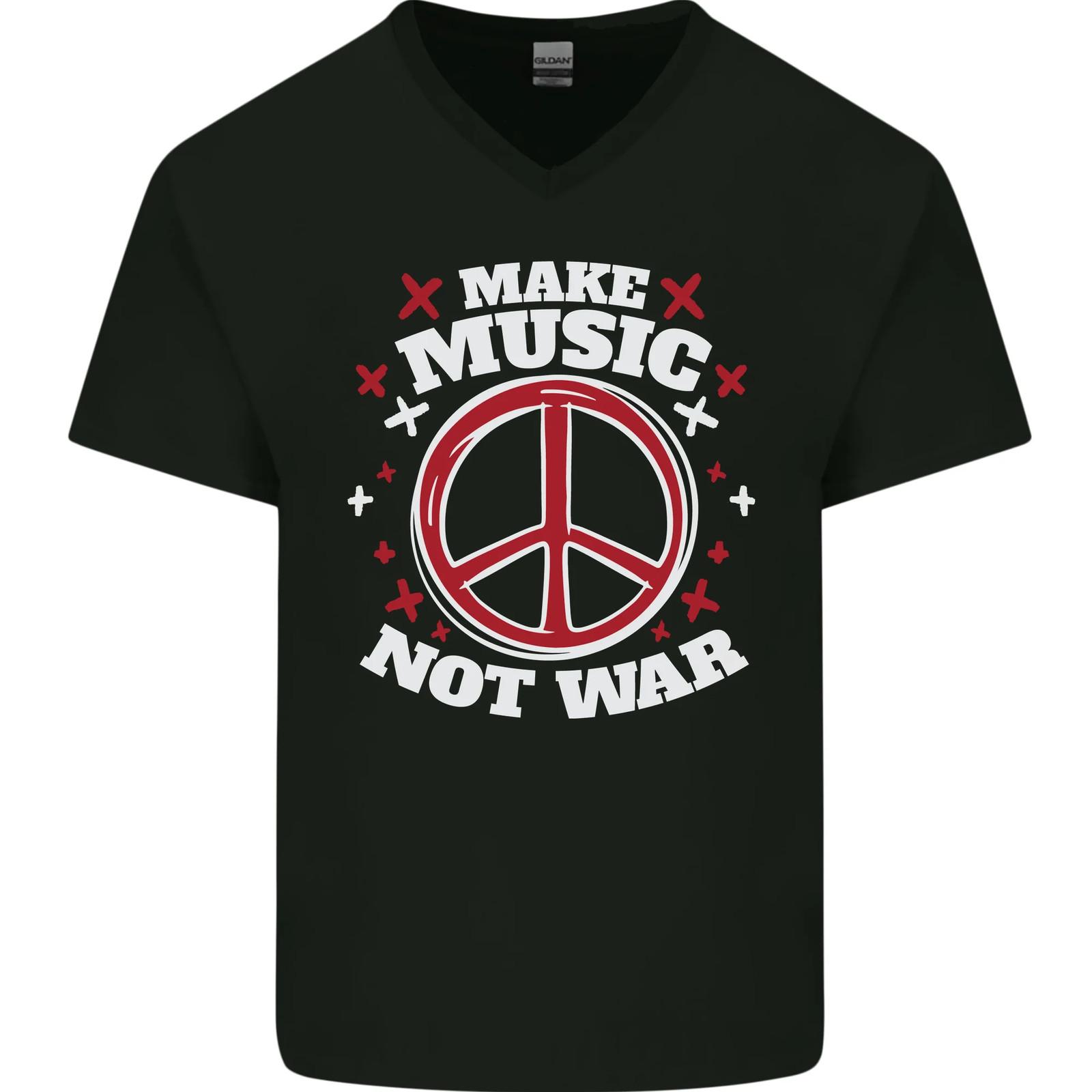 Make Music Not War Peace Hippie Skirt Anti War Mens V Neck Cotton XXXL