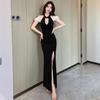 Premium Sense Light Luxury Temperament Celebrity Neck Evening Dress Soft Overalls Spa Technician Ktv Sexy Dress Women