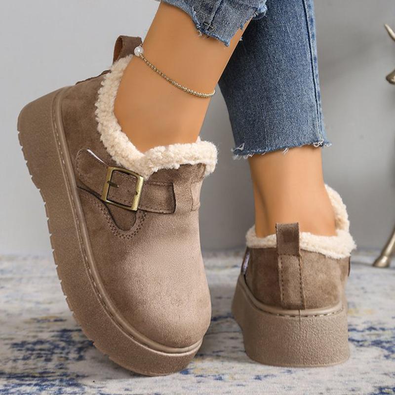 Fashion Winter Soft Faux Suede Furry Snow Boots Woman Adjustable Buckle Ankle Boots Women Solid Color Platform Warm Booties Mujer