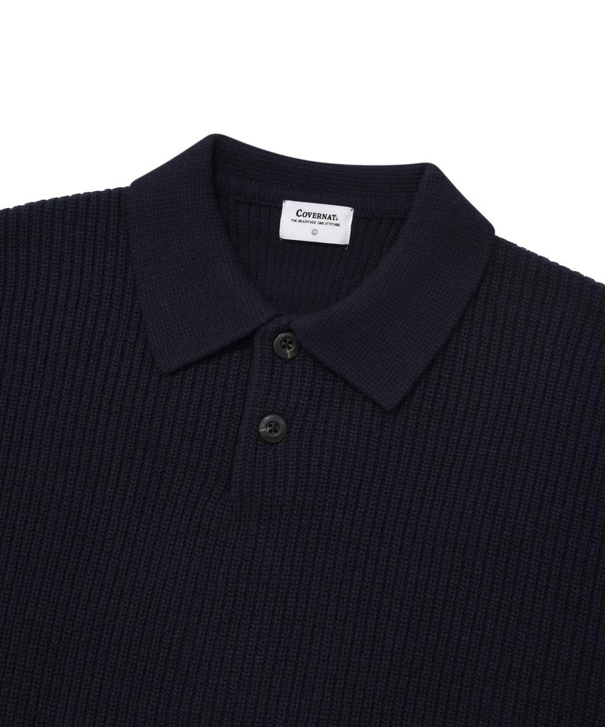 COVERNAT Lambswool Collared Knit Navy