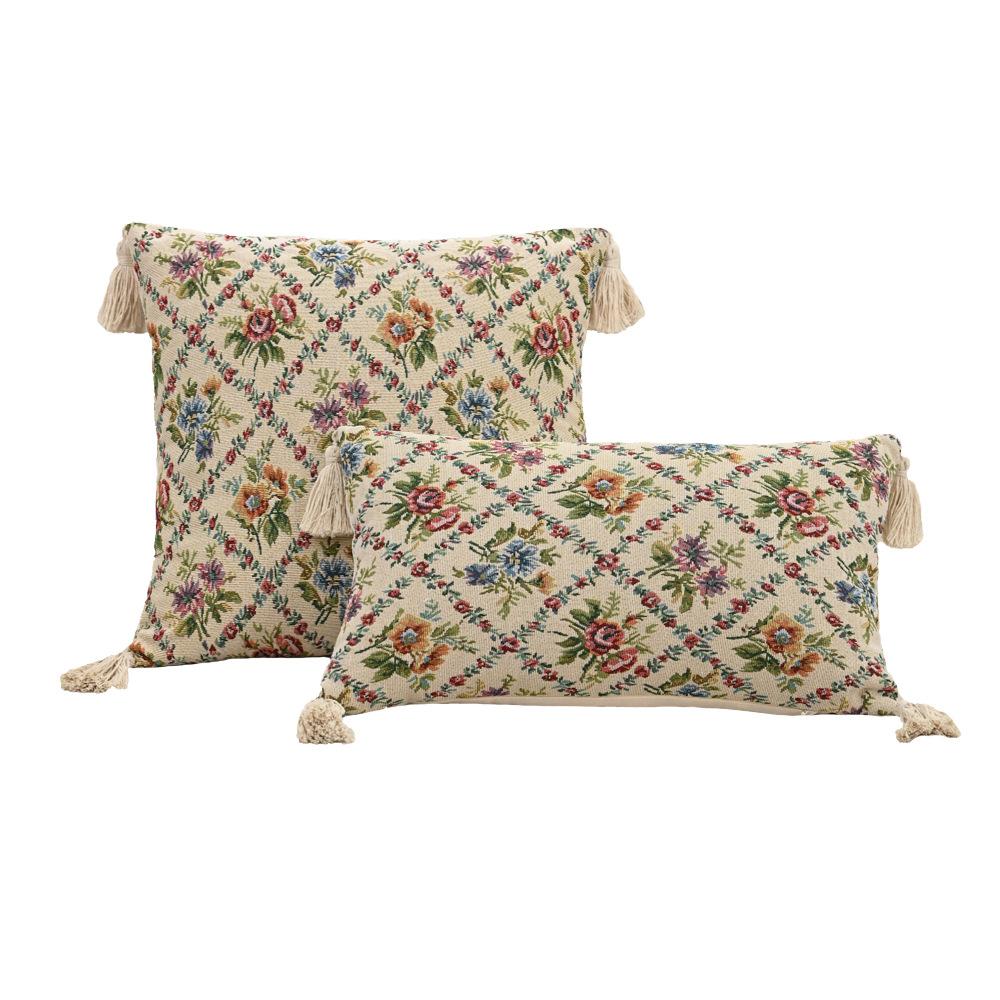 Retro European Style Cotton Linen Flower Cushion Pillowcase Living Room Sofa Backrest High Precision Jacquard Cushion Cover