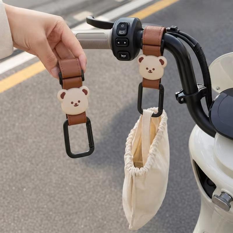 1/2Pcs Baby Stroller Hooks Cute Cartoon Bear Bicycle Stroller Organizer Hook Pu Leather Hooks For Hanging Baby Stroller