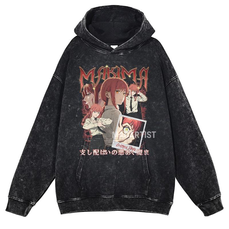 Hot Anime Chainsaw Man Hayakawa Aki Print Hooded Men Casual Oversized Hoodies Manga Washed Streetwear Harajuku Cotton Sweatshirt