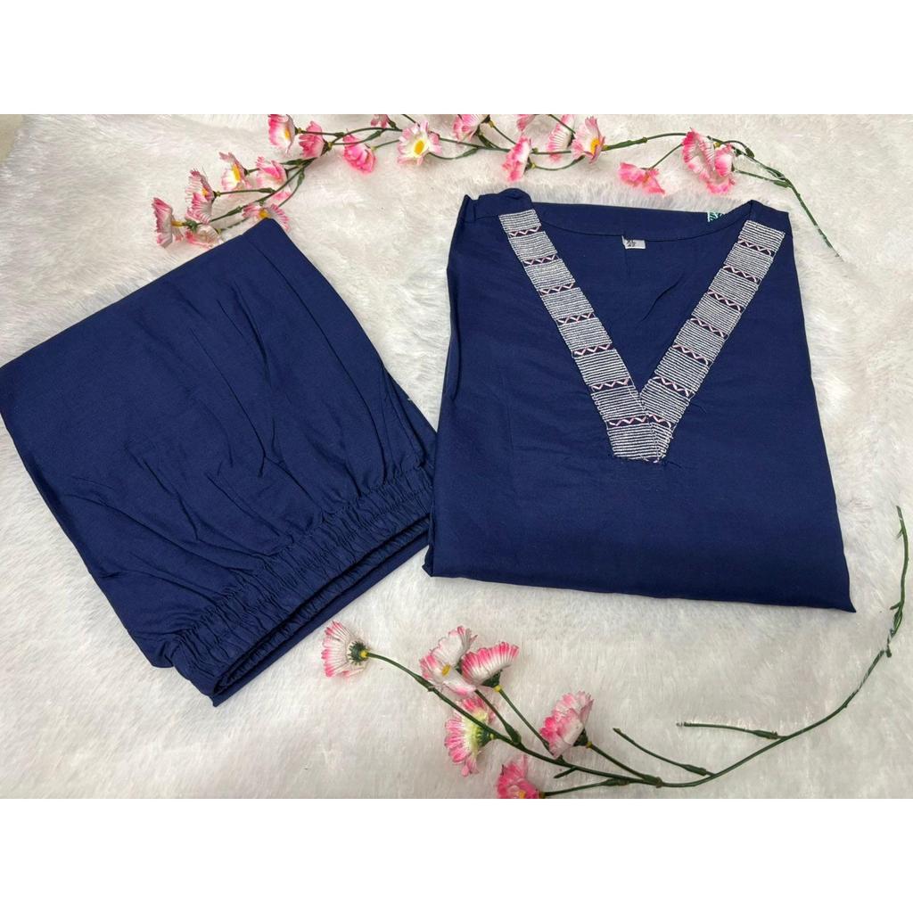 Beautiful Embroidery Office Wear Cotton Kurti Pant Set Indian Designer Kurta Set