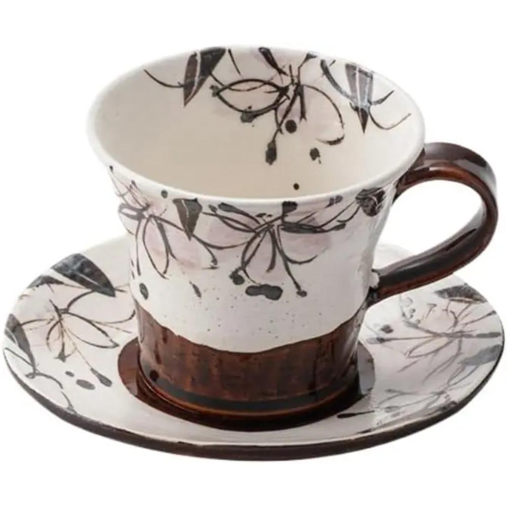 Coffee Set Retro Cherry Blossom Tea  Set Japanese Home Coffee Ceramic  High-end  Home 200ml Coffee Mug(B)