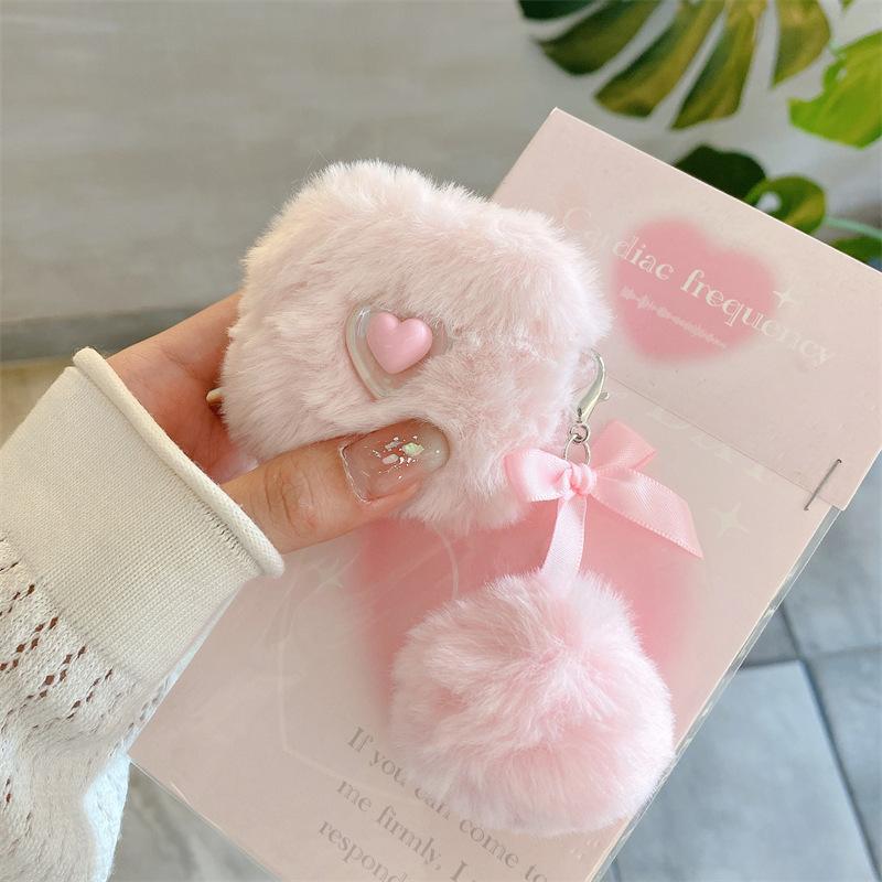 Cute pink plush love for AirPods 1 generation protective case 1 generation 1 generation pro1 apple bluetooth headset case