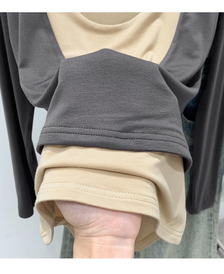 Women's Two-Tone Long-Sleeve Layered T-Shirt: 2026 Autumn/Winter Style, Versatile Inner or Outerwear