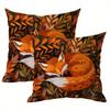2pcs Autumn and Winter Forest Fox Sleeping Print Pillow Covers, Forest Healing Style Warm Tone Pillowcase, 18x18 Inches