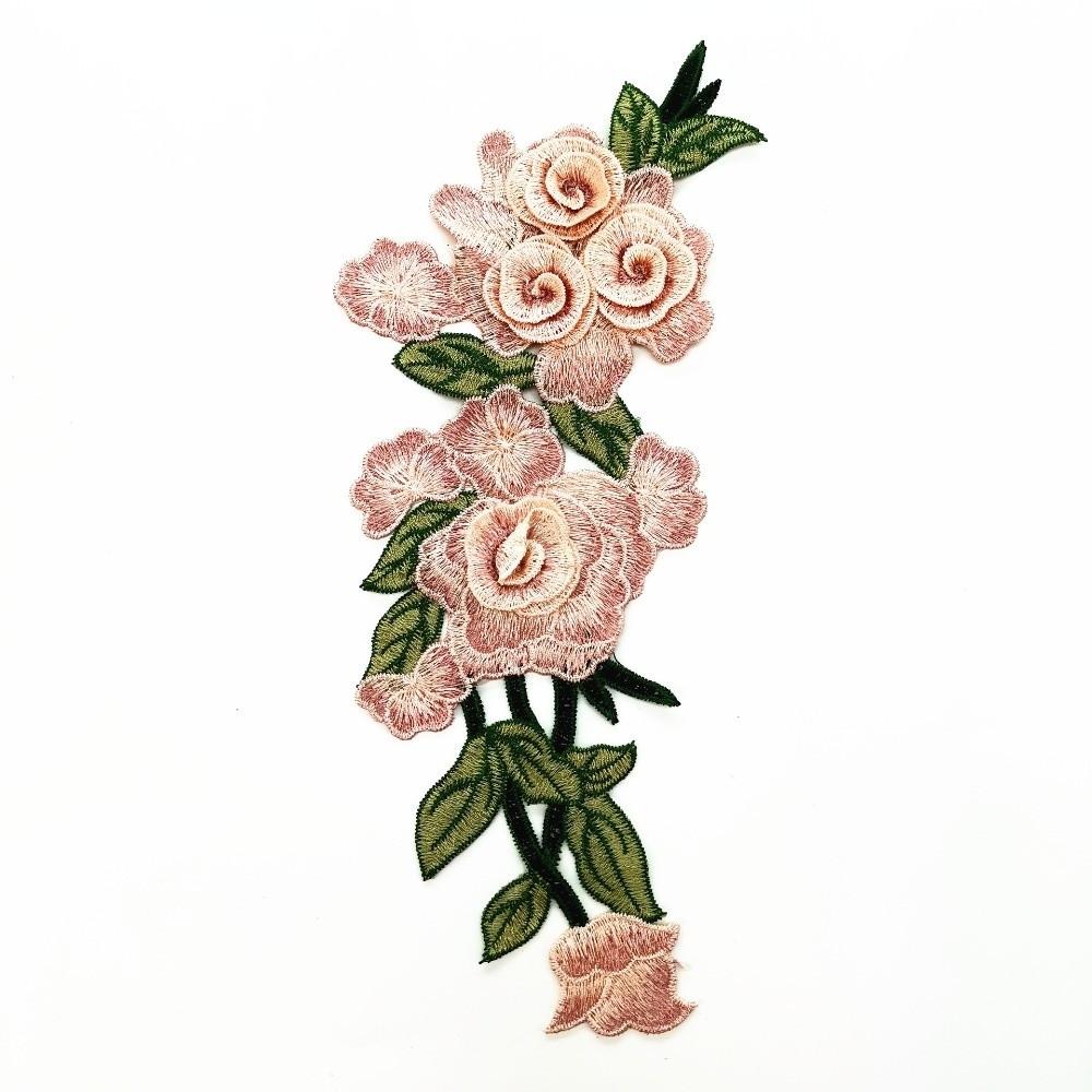 3D Embroidered Sewing On Patches Rose Flower Multicolor Neckline Collar Applique Ethnic Style Craft Flower Patch Sticker