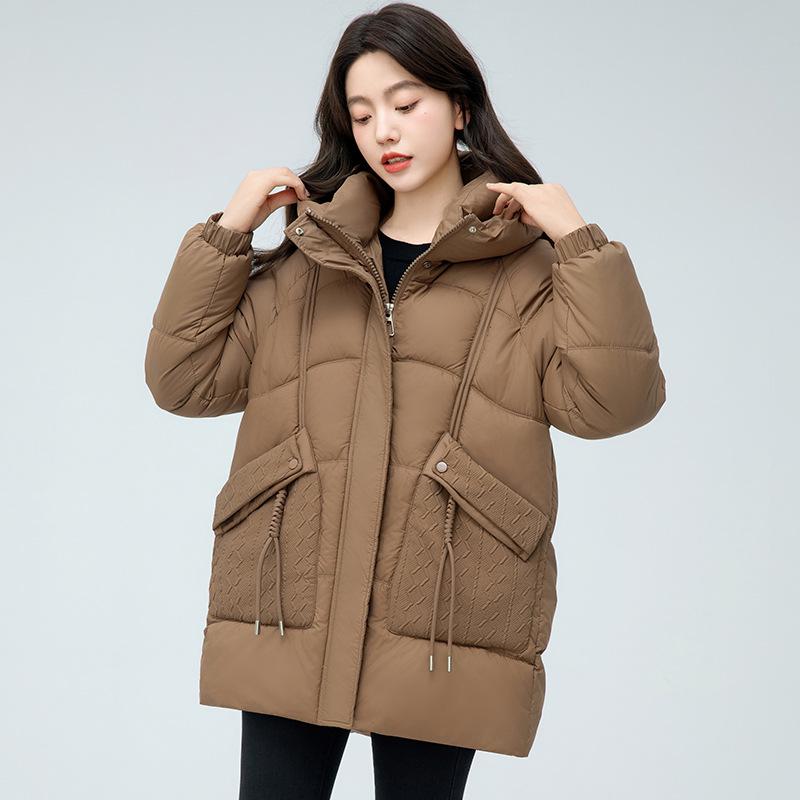 Down cotton-padded clothes women's medium and long winter new loose large size small thickened cotton-padded jacket