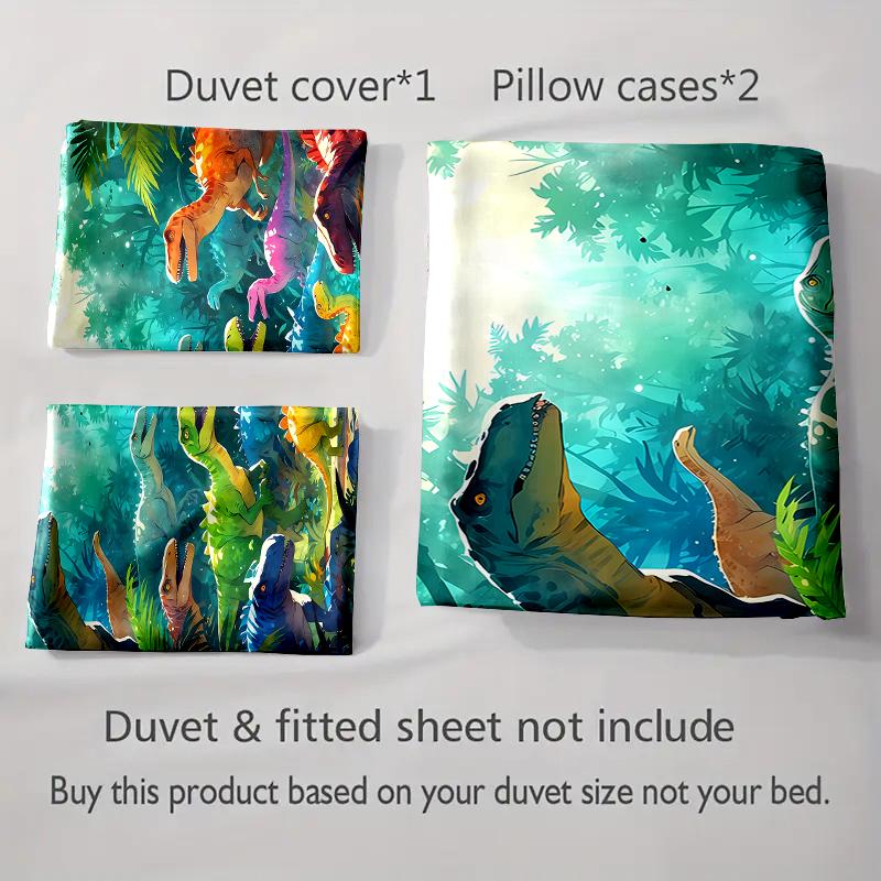 Colorful Dinosaur Forest Bedding Duvet Cover Sets Duvet Covers Pillowcases Gifts (1 * Duvet Cover 2 * Pillowcases, Without Duvet Insert)