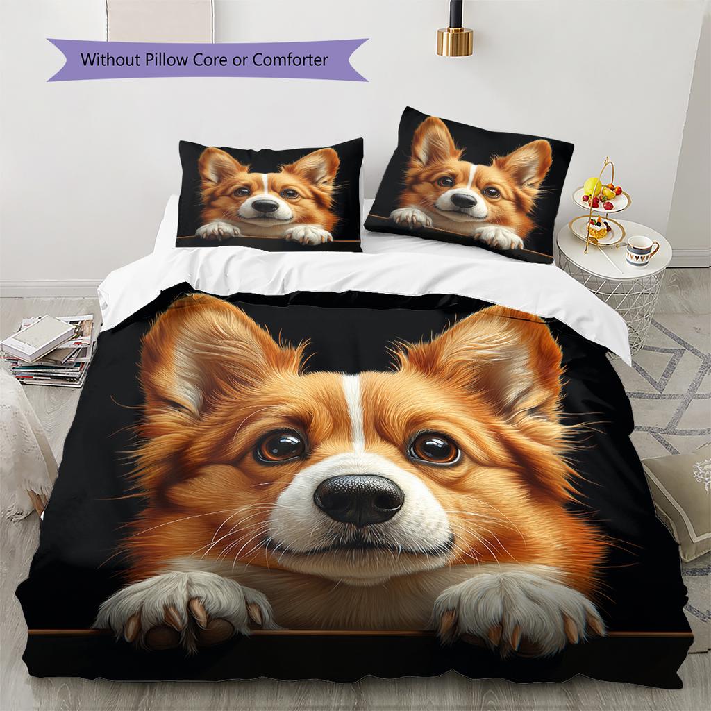 Cute Corgi Pattern Bedding Home Decoration Birthday Gift (1 * duvet cover + 2 * pillowcase, without core)