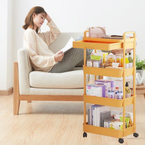 Rolling Utility Cart Storage Rack with 360-Degree Swivel Wheels Multi-Tier Shelves Design Easy Assembly Multifunctional Storage Trolley